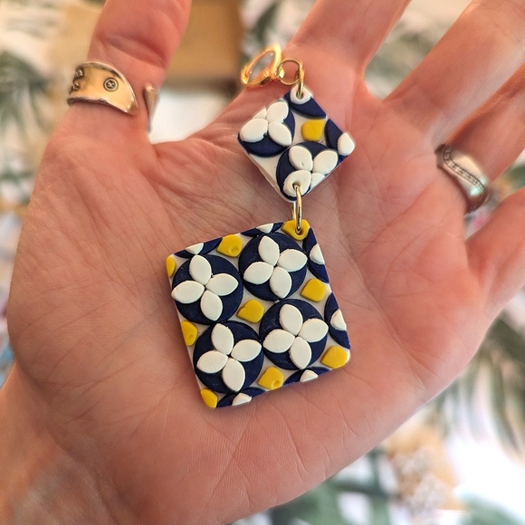 Azulejo Tile Statement Earrings - Picture 9 of 13